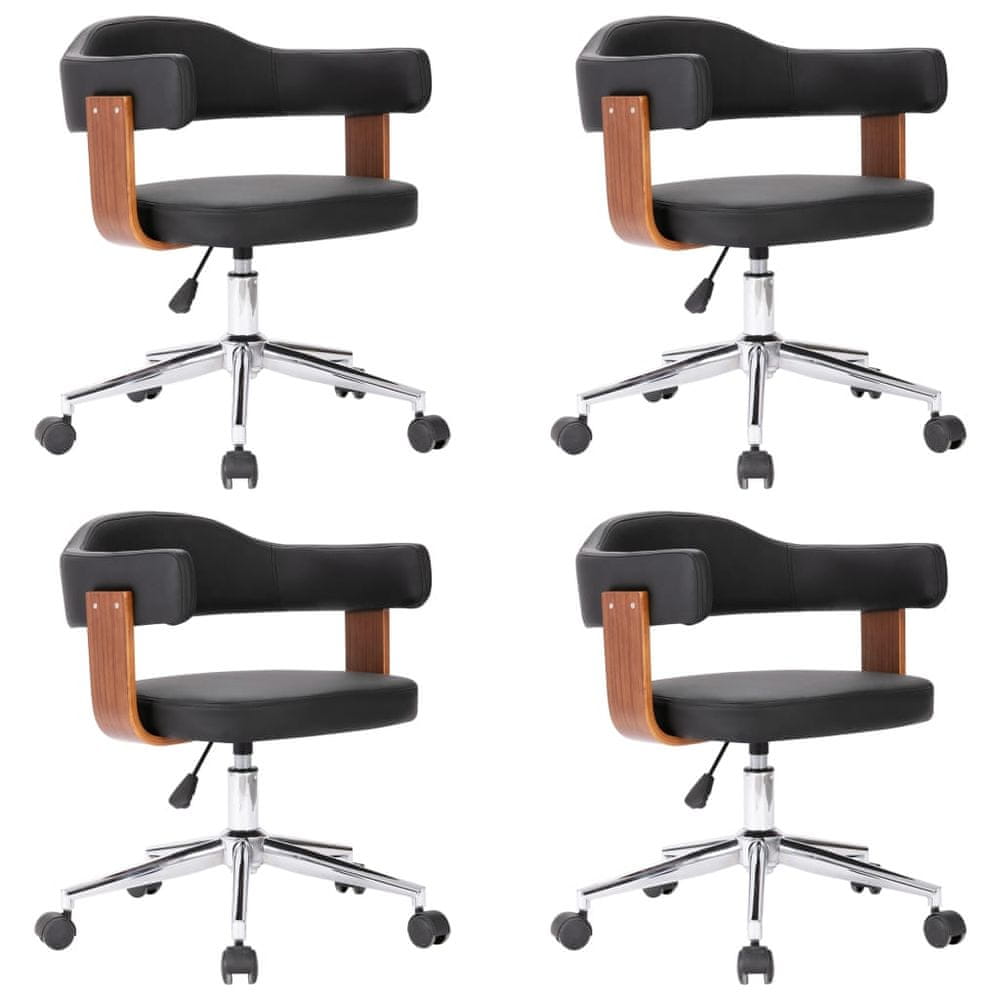 Vidaxl Otočné jedálenské stoličky 4ks čierne ohýbané drevo a umelá koža